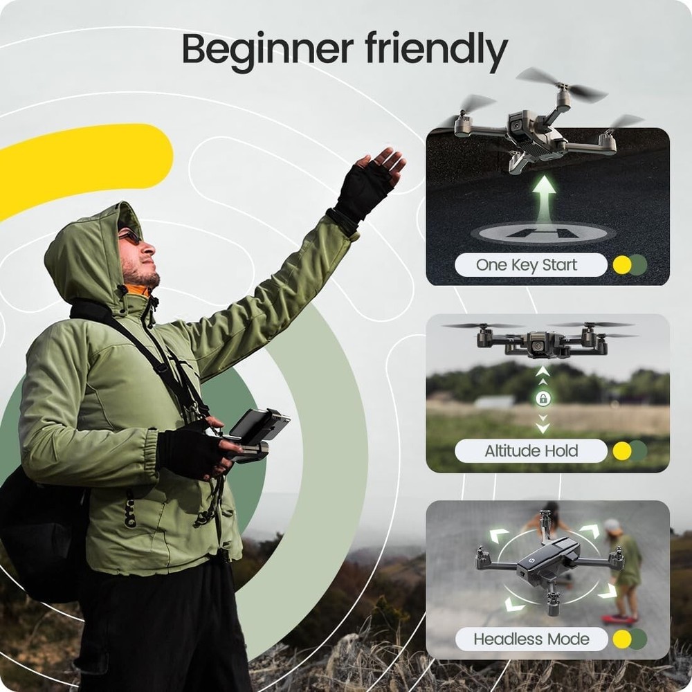 Foldable FPV Drone 1080P WiFi Camera, Long Battery, Auto Hover + Carrying Case