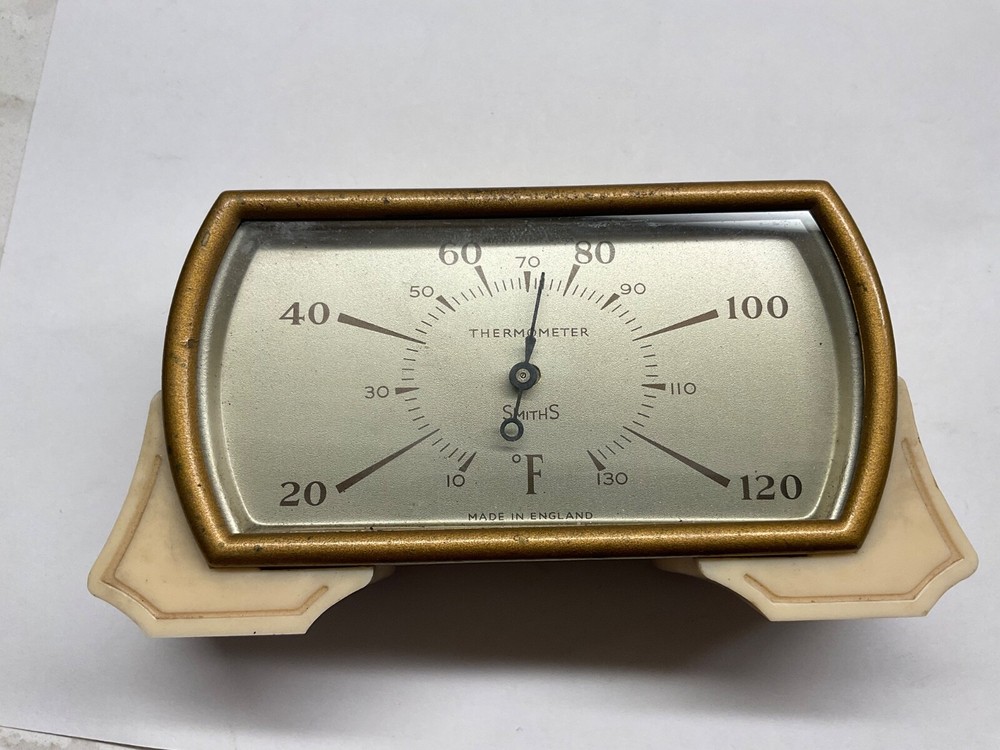 VINTAGE DECO WHITE BAKELITE BIMETALLIC THERMOMETER