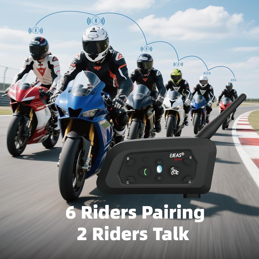 EJEAS V6 Pro+ Motorcycle Helmet Bluetooth 5.1 Intercom Headset, USB-C, 2 Pack