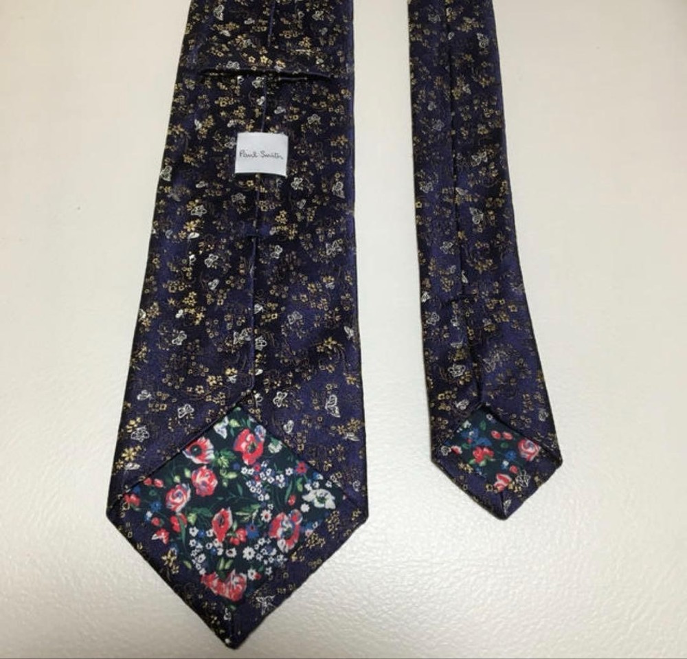 paul smith tie floral pattern navy yellow