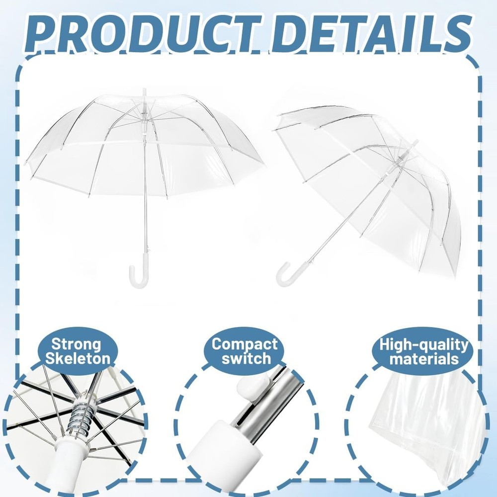 12 Pcs Wedding Umbrella Bulk,with J Hook Handle,Auto Open Stick Clear...