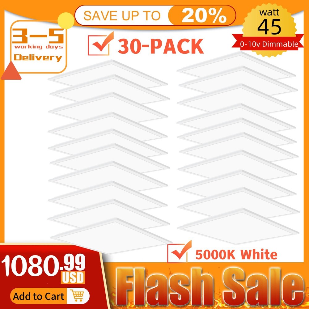 2x2 FT LED Flat Panel Light 45 Watt 5000K,0-10V Dimmable Drop Ceiling LED Lights