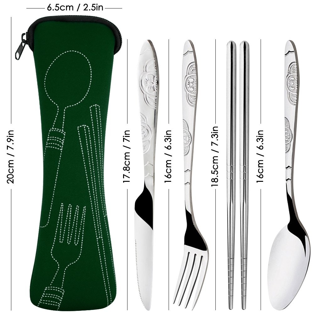 8 Pieces Flatware Sets Knife, Fork, Spoon, Chopsticks, 2 Pack Rustproof Stain...