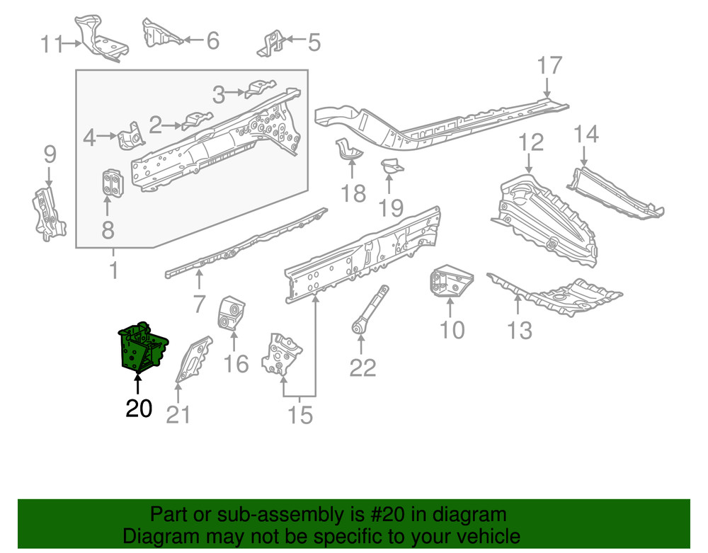 Genuine GM Driver Side Front Compartment Front Side Rail Reinforcement 84128220