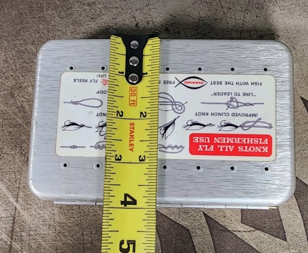 Vintage Perrine Aluminum Fly Box Case #97 With Flies