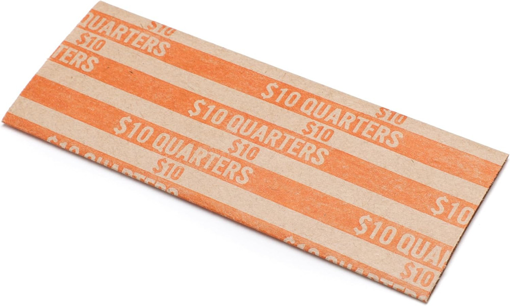 Flat Coin Wrapper, Quarter Rolls $10 Orange (250 Pcs)