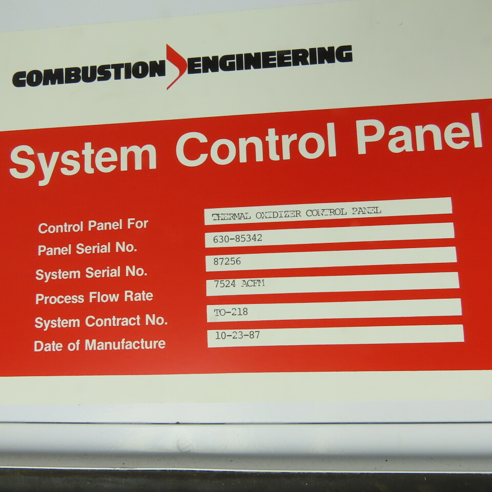 Combustion Engineering Thermal Oxidizer Control Unit 7524 ACFM Flow Rate