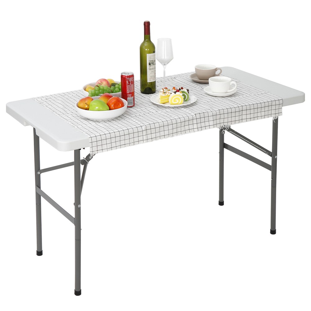 Durable 4" Plastic Picnic Party Folding Table Camp Dining White Patio Table