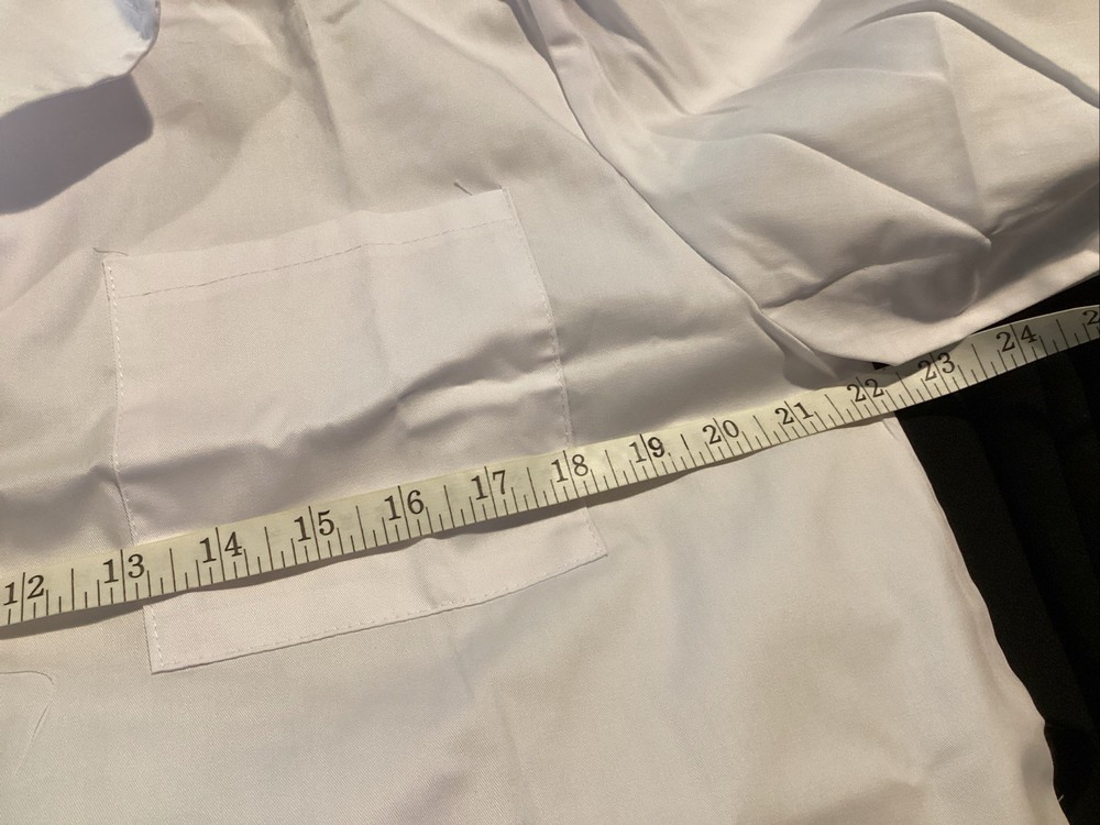New, White Lab coat,, size M button down coat three front pockets