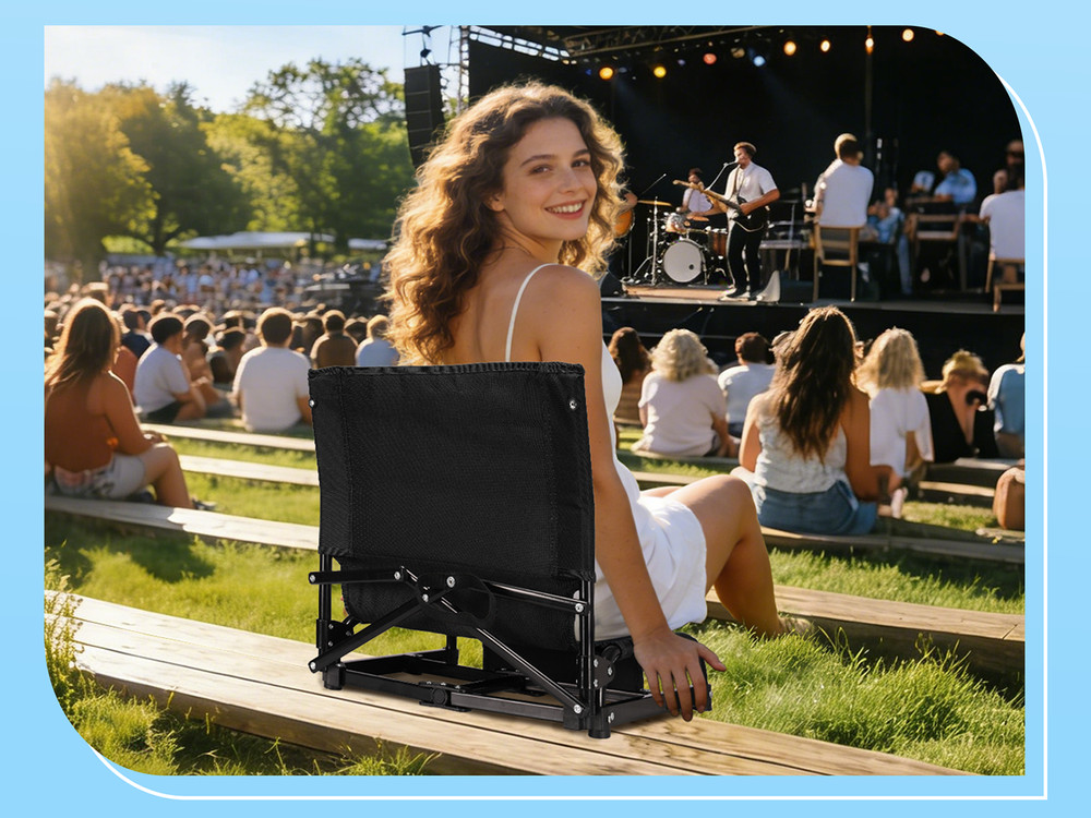 2 Pack Folding Stadium Seats w/ Back Support Portable Bleacher Chairs Cup Holder