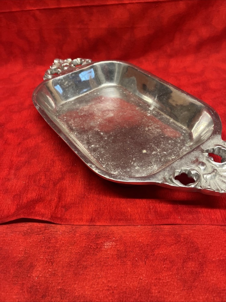 VINTAGE ANN KERRY MEXICO PEWTER RECTANGULAR CASSEROLE DISH ORNATE HANDLES