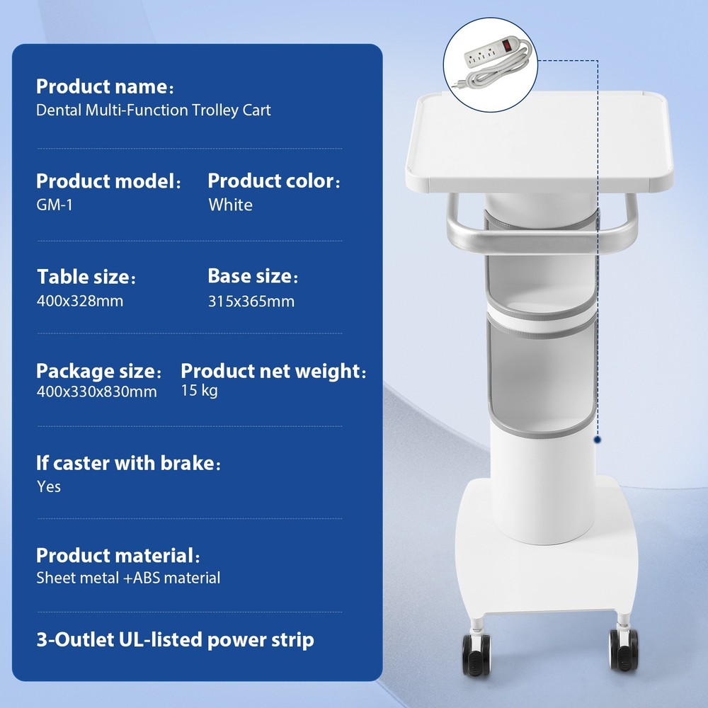 JMU Dental Multi-Function Trolley Cart 360° LOCKABLE WHEELS Built-in Plug