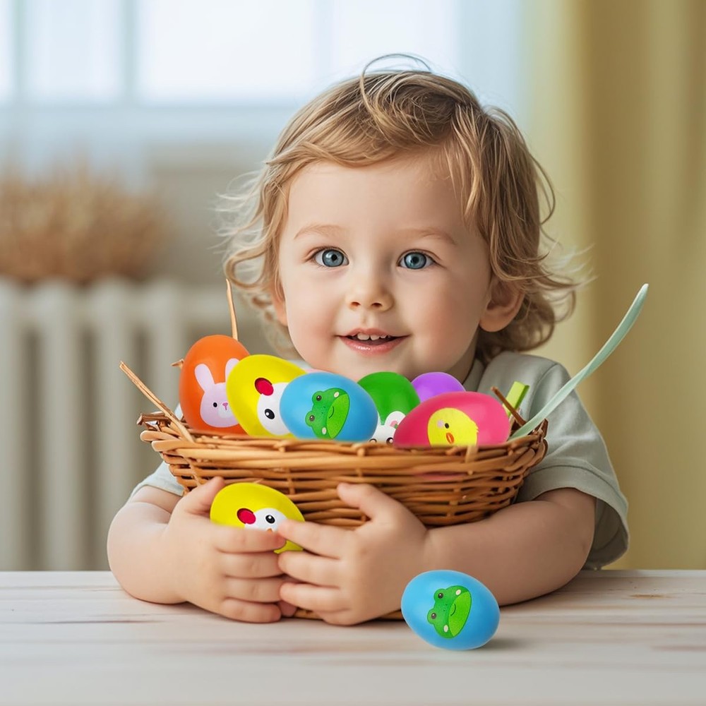 6 Pack Easter Wooden Shake Eggs Percussion Musical Easter Eggs Shakers for To...