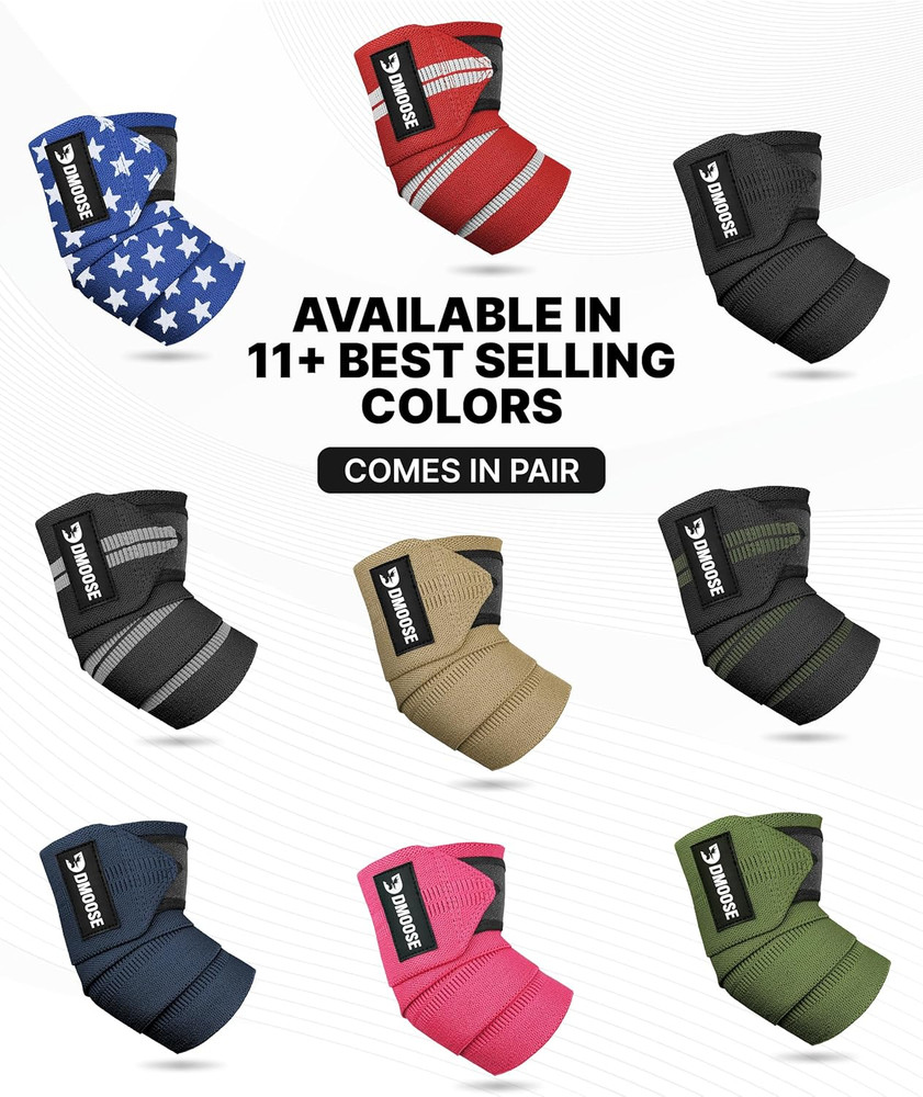 Elbow Wraps for Weightlifting (Pair) 40" Adjustable Brace for Joint Support, Pai