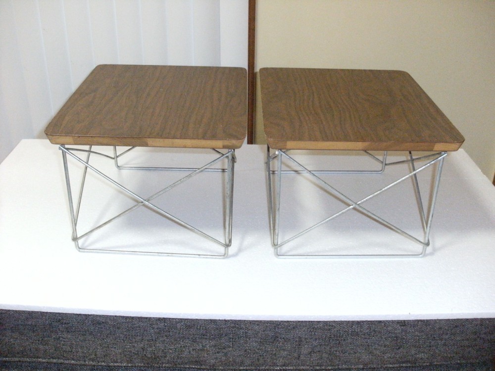 (2) Early Herman Miller Eames Wire Base Low Table's ~ Walnut