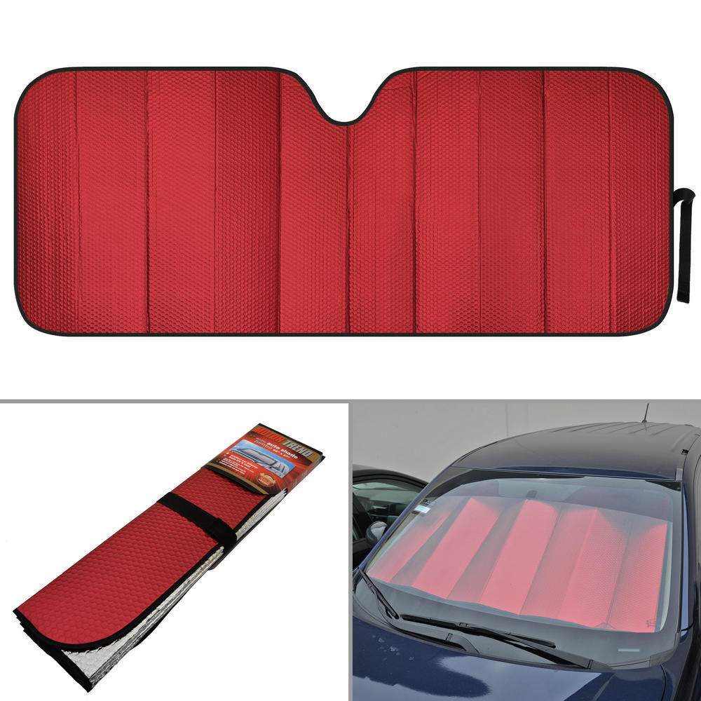 Foldable Jumbo Car Window Cover Sun Shade Auto Visor - Red Foil Reflective