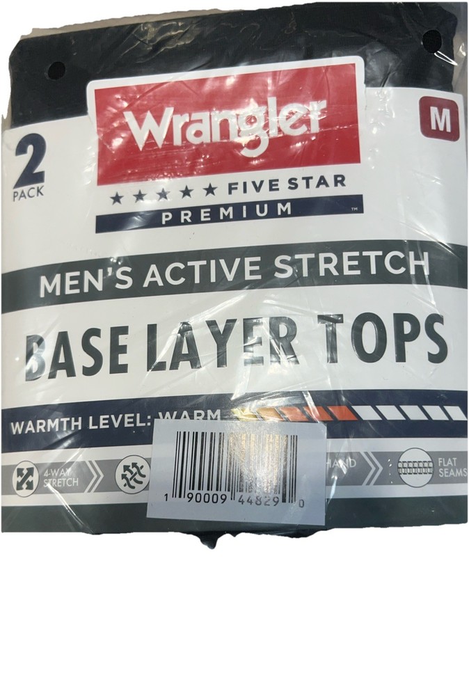 Wrangler Men's Active Stretch Long Sleeve Performance Base  Layer (2 Pack) Med