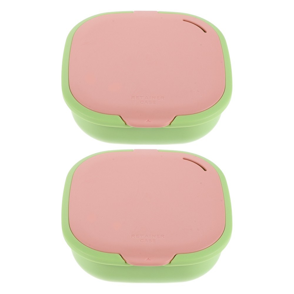 2 Pcs Cute Slim Retainer Aligner Case with Mirror Dentures Protector