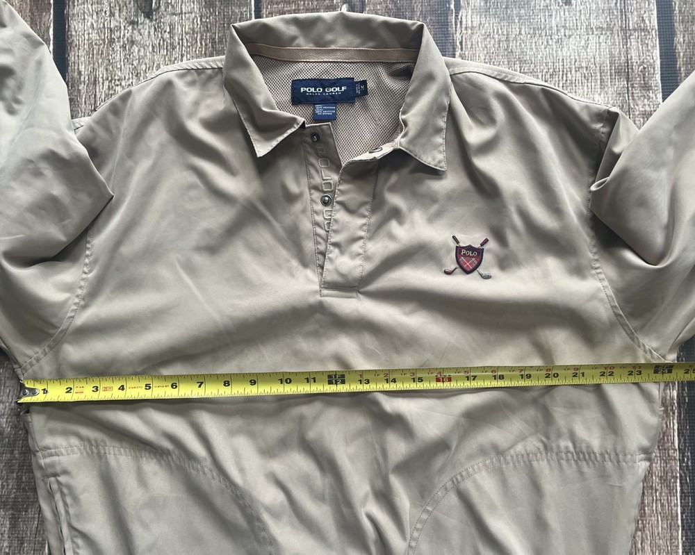 POLO GOLF RALPH LAUREN SHIELD CREST PULLOVER FAIRWAY JACKET BEIGE MENS MEDIUM