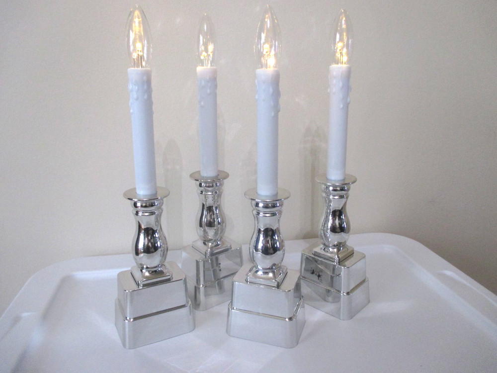 4 Bethlehem Lights Cordless Window Candles Silver Shiny (On/Off/Time/Sensor EUC