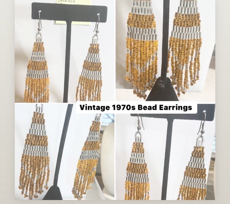 Vintage 1970s Bead Dangle Earrings 4 1/2” Drop