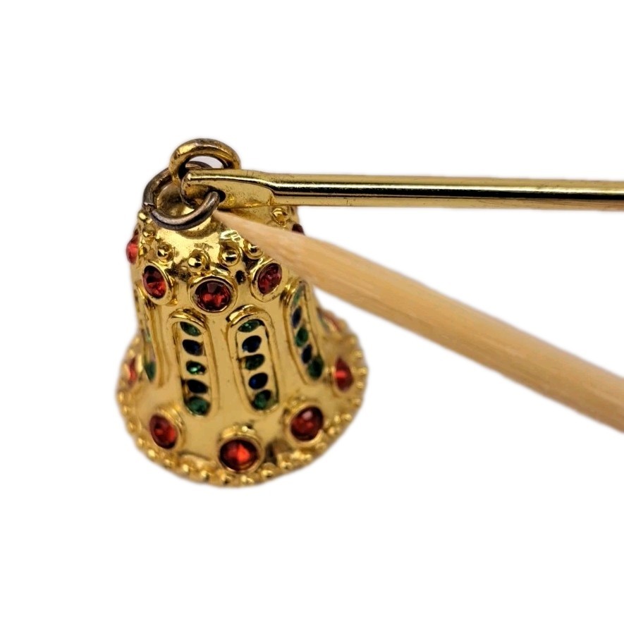 Gold Tone Candle Snuffer Bell Design Long Handle Candle Accessory