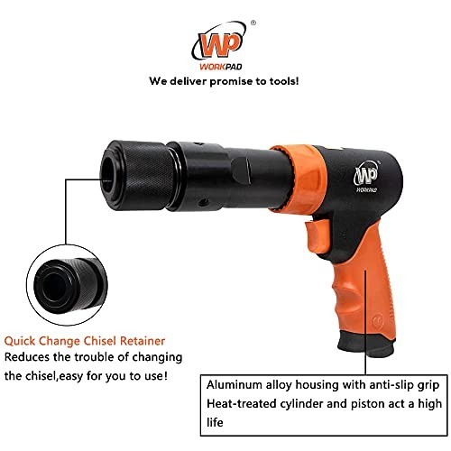 Long Barrel Air Hammer 190mm with Quick Change Chisel Retainer & 4 Chisels Set,