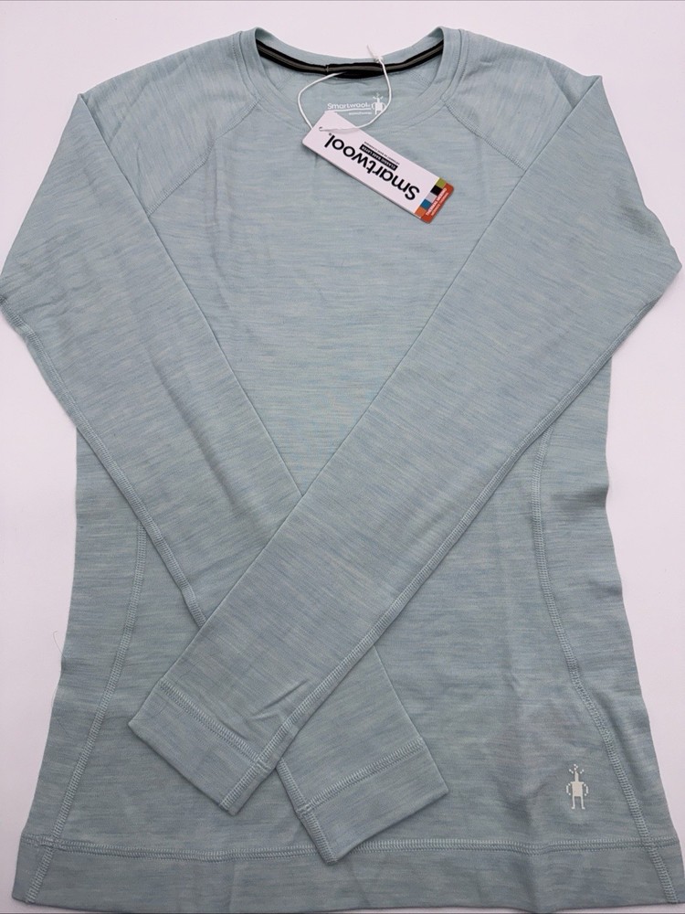 $115 Smartwool Women’s Merino Base Layer Crew Top-Bleached Aqua Heather -Medium