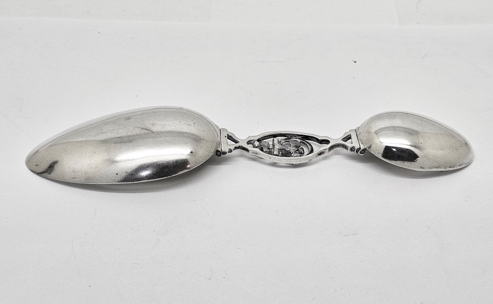 ANTIQUE SOLID 800 SILVER DOUBLE BOWL FOLDING TRAVEL MECICNE SPOON,ROMA W/EAGLE
