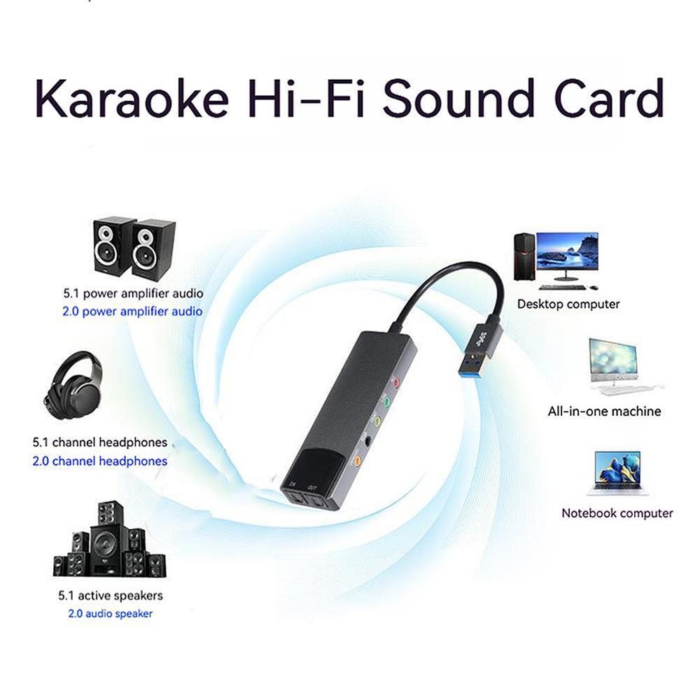 ,+.+**.USB Sound Card 7.1 5.1 Channel External Audio Card For PC/Computer