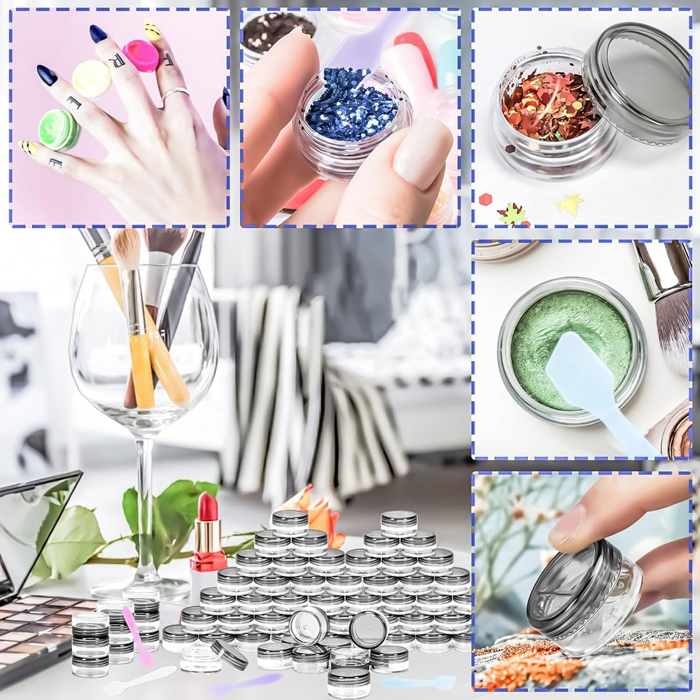 100 Pcs 5G Empty Plastic Containers with Black Lids,Mini Makeup Sample Container