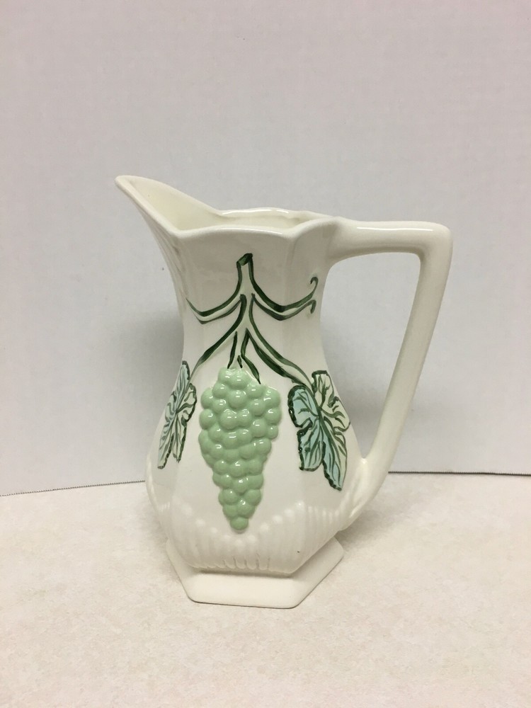 HAND-MADE CERAMIC PITCHER VASE WITH GRAPE VINE DESIGN 8"H