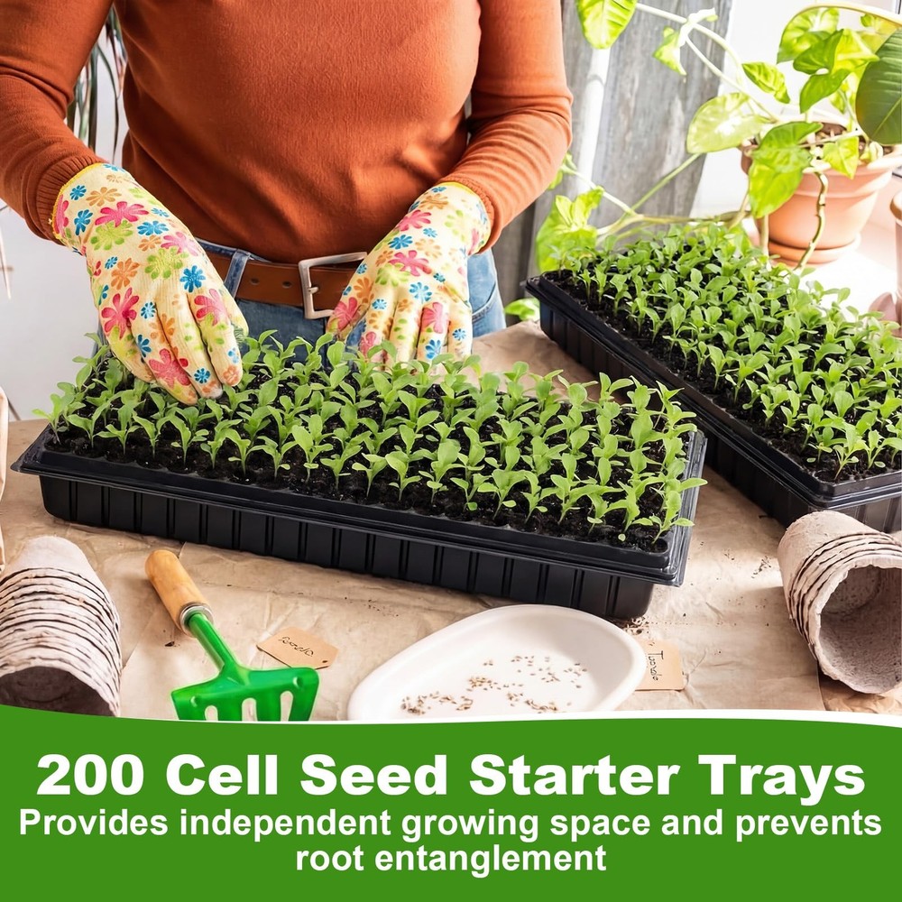 20 Pack Seed Starter Trays, 200 Cell Seedling Trays with 1020 Flat Tray, Deep...