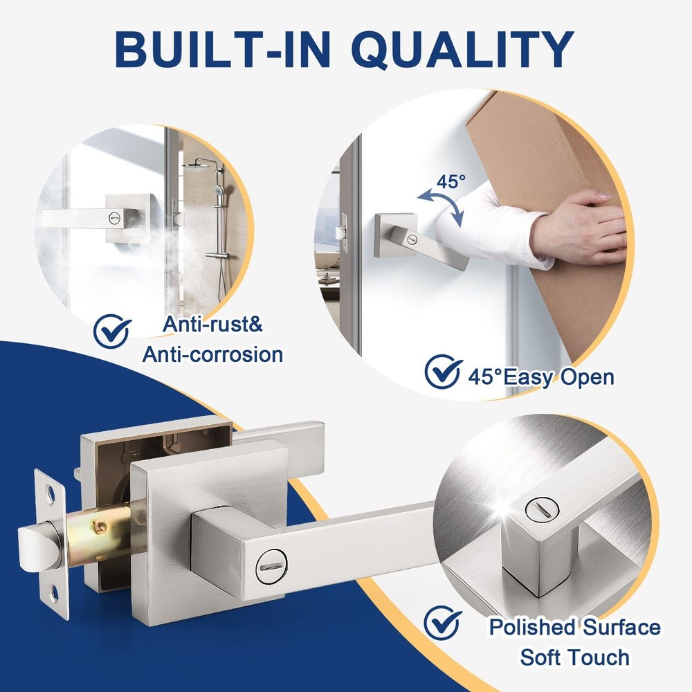 KNOBWELL 2 Pack Modern Square Door Handle Brushed 2 Pack, Nickel