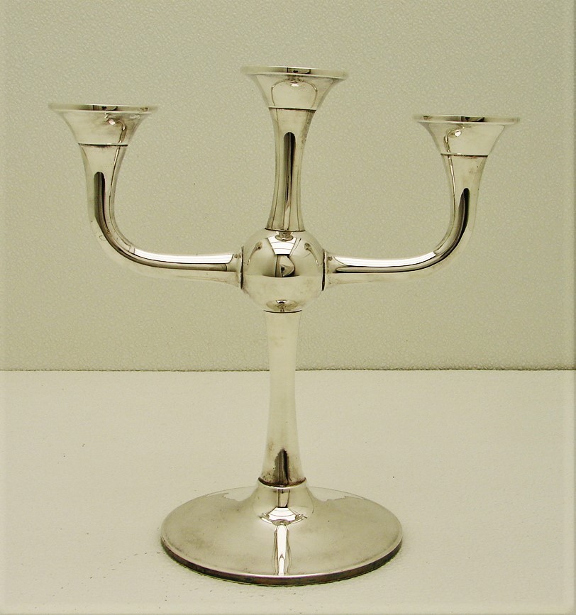 Solid Silver 3 Light Midcentury Modern Candelabra Marked Jorgen Otteren Norway