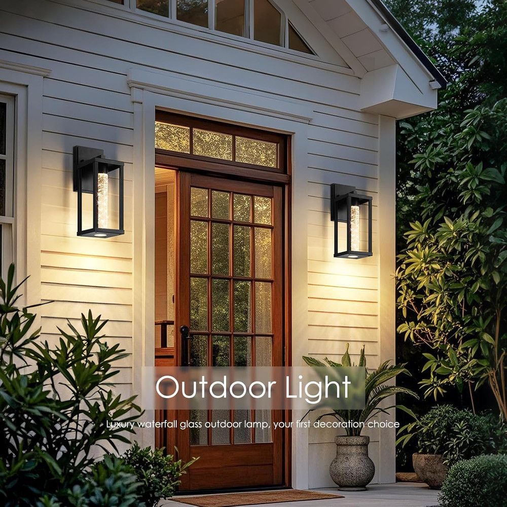 2-Pack Waterproof Outdoor Wall Lights, Modern LED Sconces with Bubble Glass