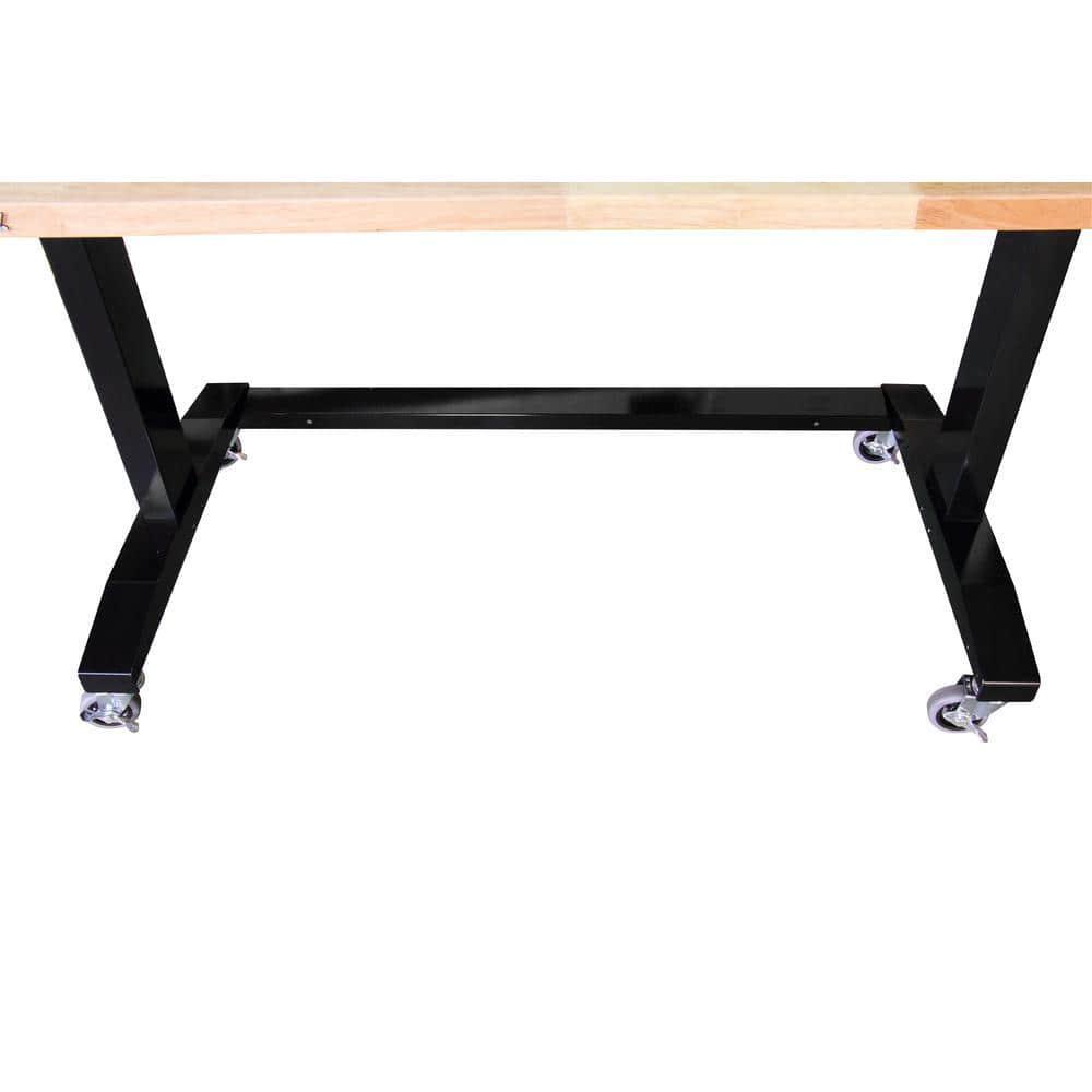 Workbench Table 62 in. W x 24 in. D Adjustable Height Solid Wood Top Black