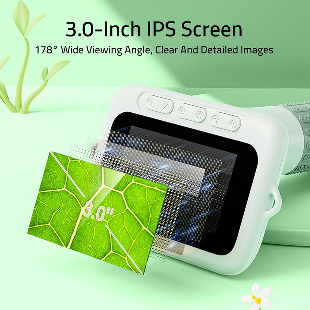1000X Handheld Microscope for Kids, 3" IPS HD Screen, 3-Level LED Light