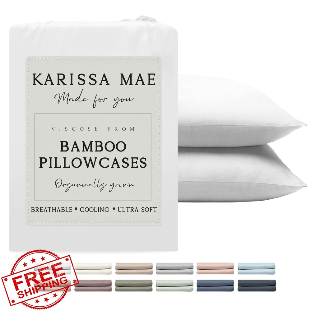 KARISSA MAE Cooling Bamboo Viscose Queen Pillowcase Set 2 White
