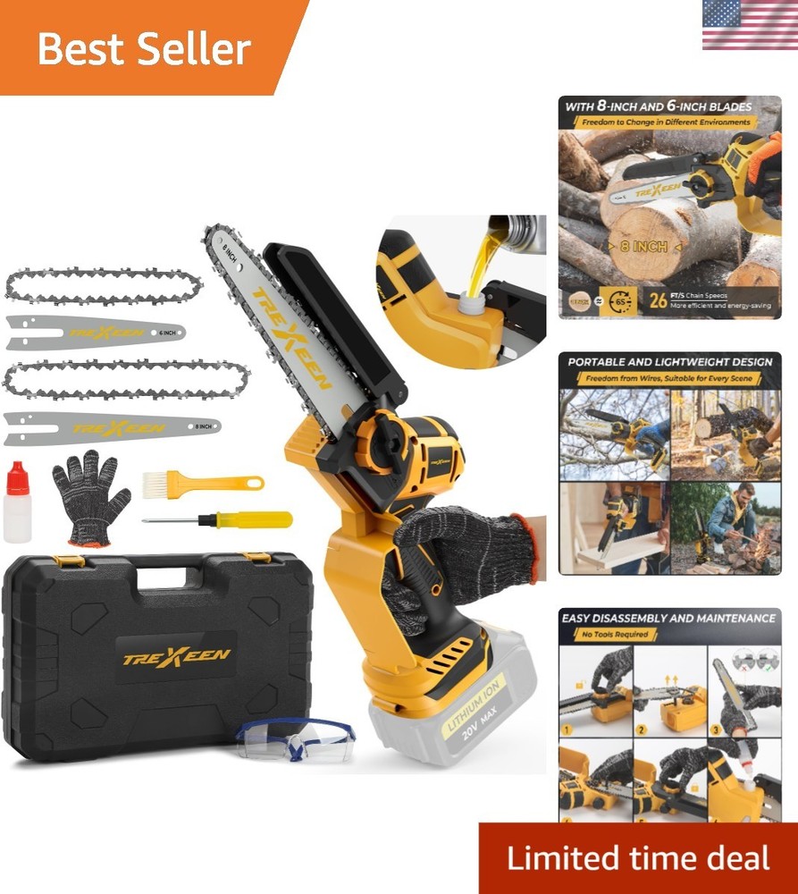 Lightweight 8-Inch & 6-Inch Battery-Powered Mini Chainsaw - Effortless Cutting