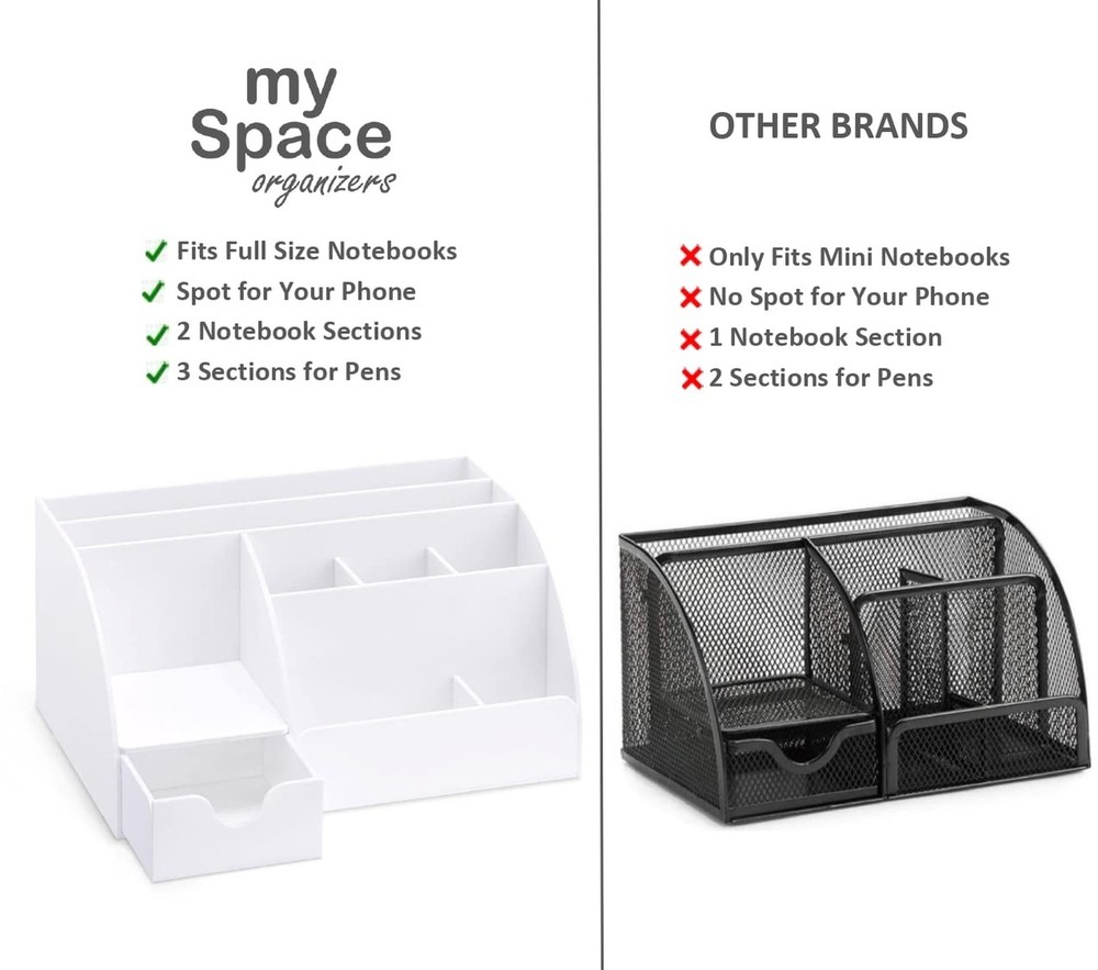 White Desktop Organizer - 9 Compartment Office Desk Accessories Organizer - P...