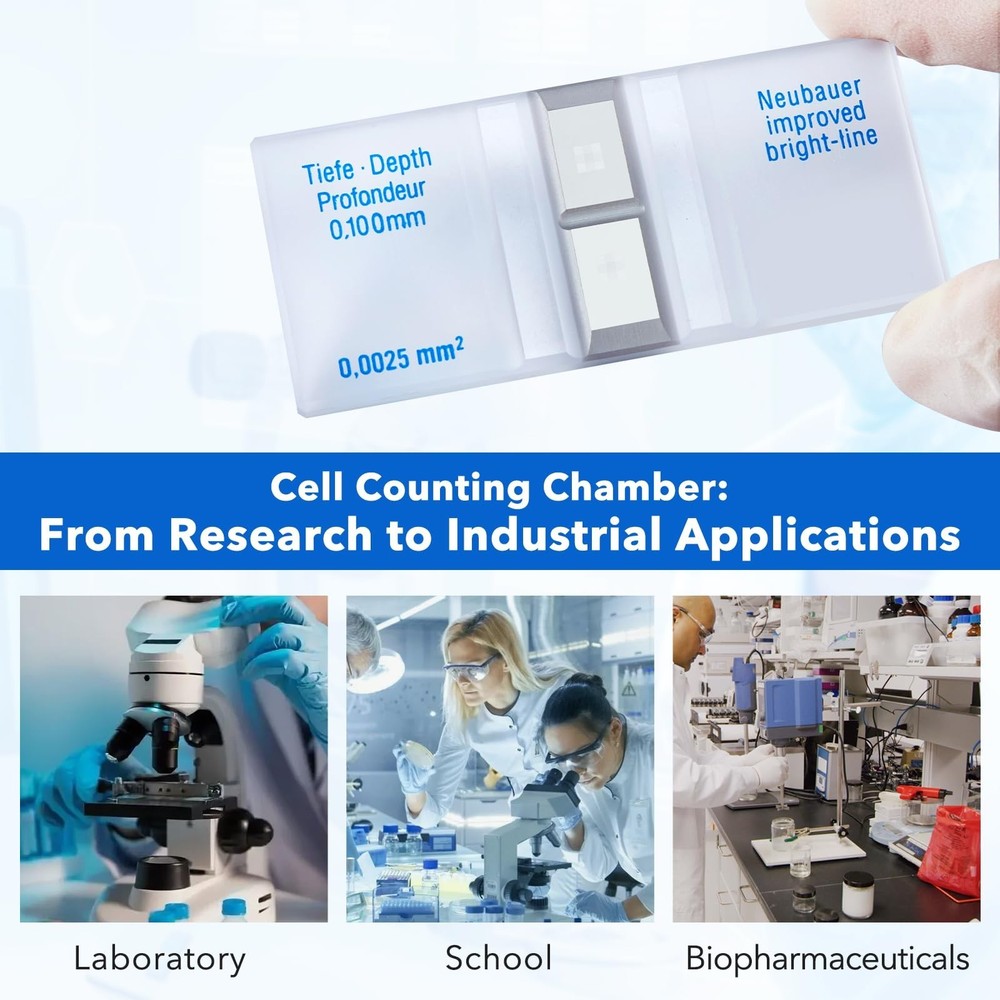 FOUR E'S SCIENTIFIC 2 Pack Improved Neubauer Hemocytometer, Cell Counting Cha...