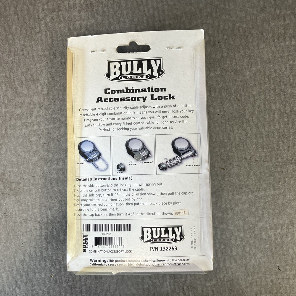 Bully Locks Retracting Combo Accessory Lock Black 132263