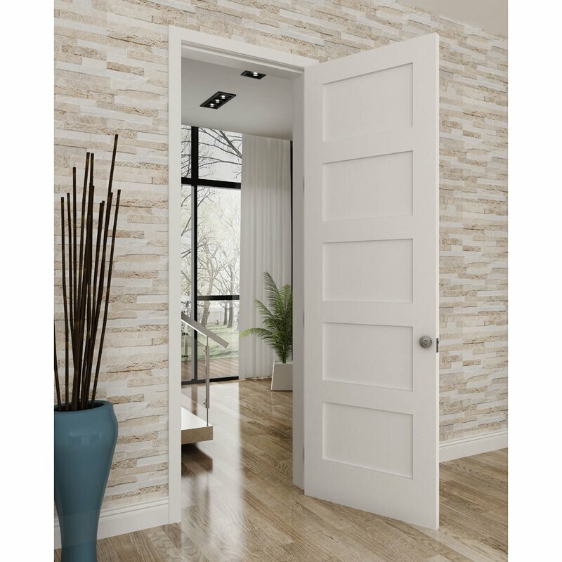 5 Panel Flat Mission Shaker Primed Stile & Rail Solid Core Wood Doors Door Slabs