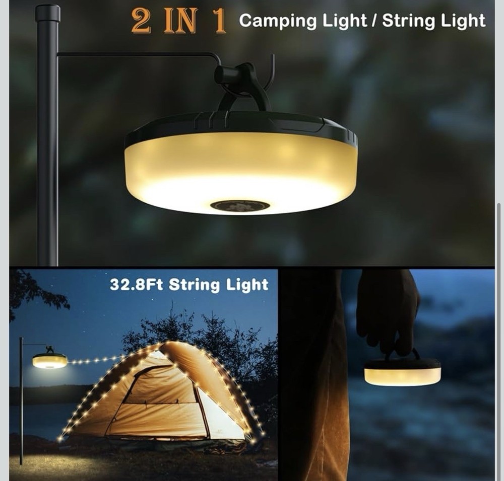 Siloon Camping String Lights, 2 in 1 Outdoor String Lights with 8 Lighting Mo...