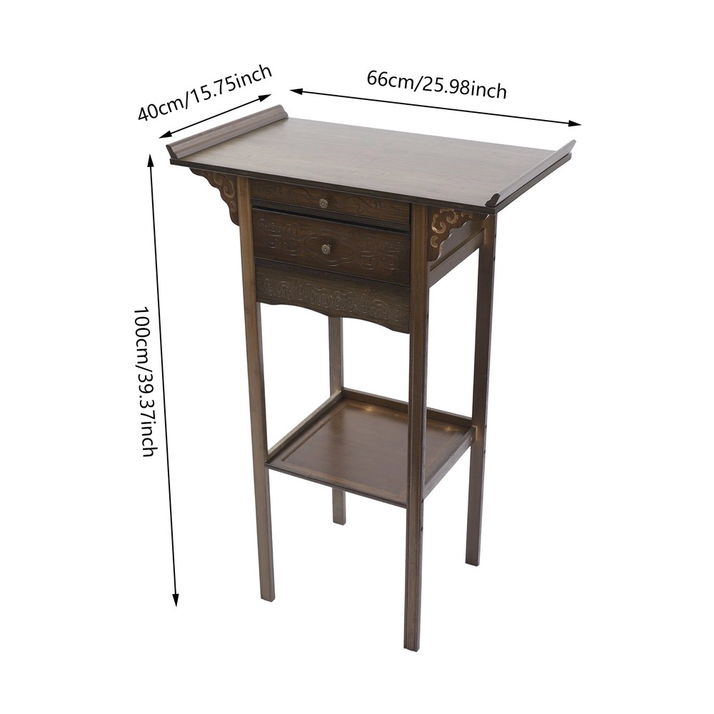 2 Tier Altar Table with Drawers, Altar Table with Storage, Meditation Table