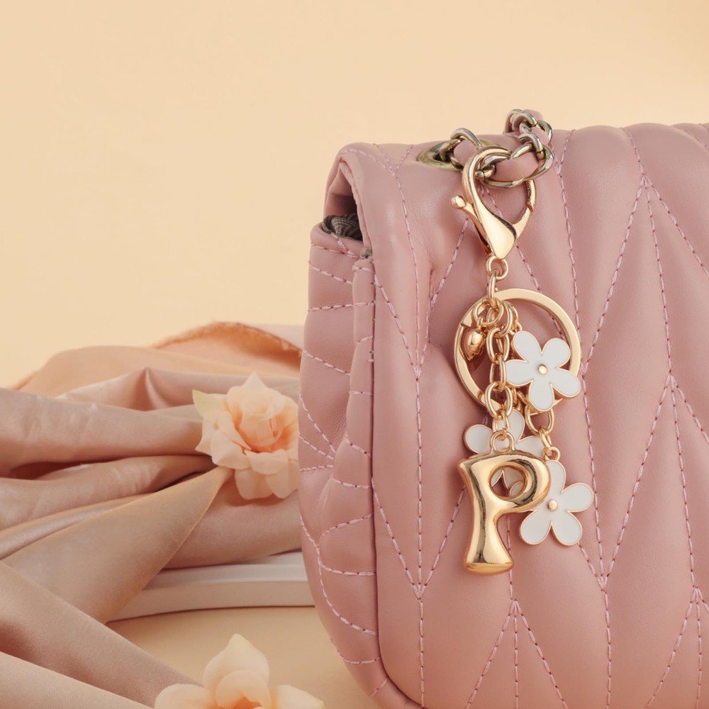 Bubble Initial Keychain Cute Flower Charms Keyring for Handbag