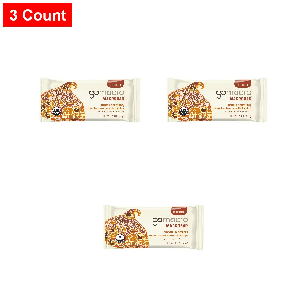 Gomacro Macrobar, Double Chocolate Peanut Butter Chips, 2.3 Ounce - 3 Count