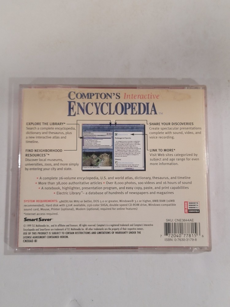 Smart Saver Comptons Interactive Encyclopedia CD-ROM - American Online Vintage