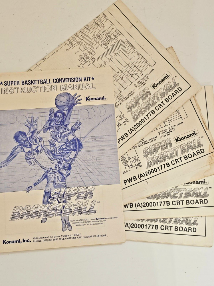 KONAMI SUPER BASKETBALL VIDEO GAME CONVERSION KIT INSTRUCTION MANUAL SCHEMATICS